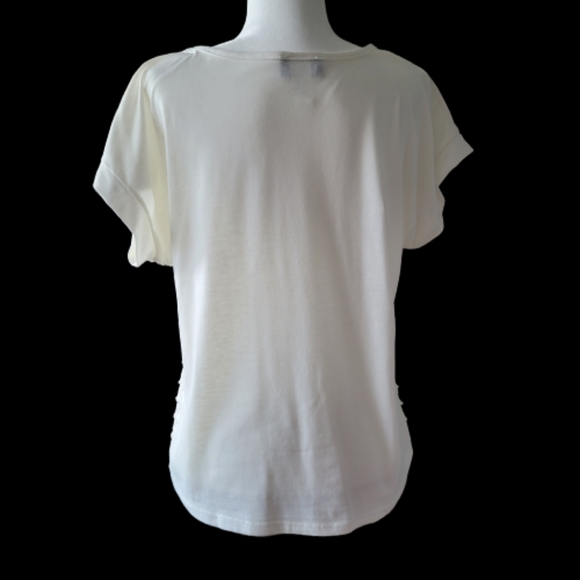 Double Take Ivory Off White Top Layered Front Short Sleeve Relaxed Fit Size M - Picture 3 of 11